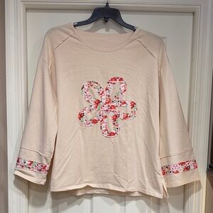 NWOT Online Boutique Floral Appliqué Beige Long Sleeve Top